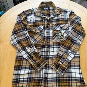 DSG Men's Plaid Button-Down Shirt - Tan, White, and Black